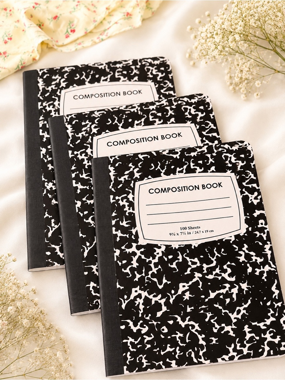 Classic Black Marble Composition Notebooks - Pack of 3